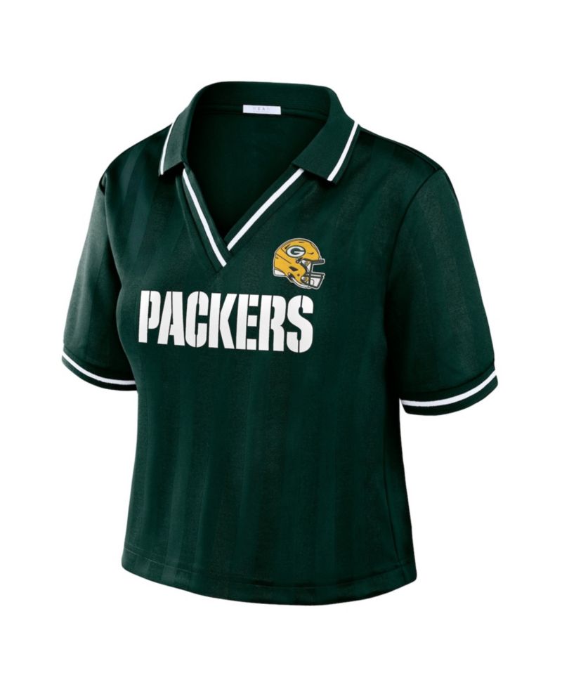 Women's Green Green Bay Packers Cropped Jersey Polo Shirt