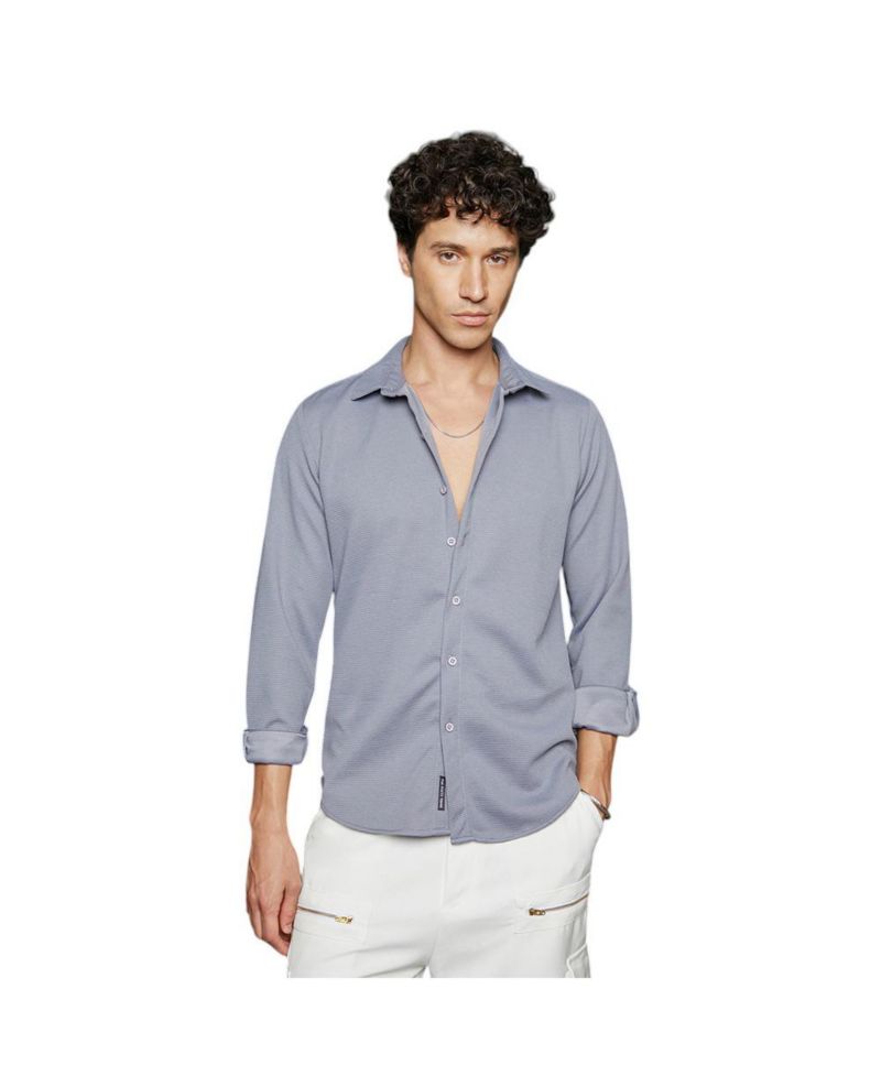 Men's Coin Grey Waffle-Textured Shirt