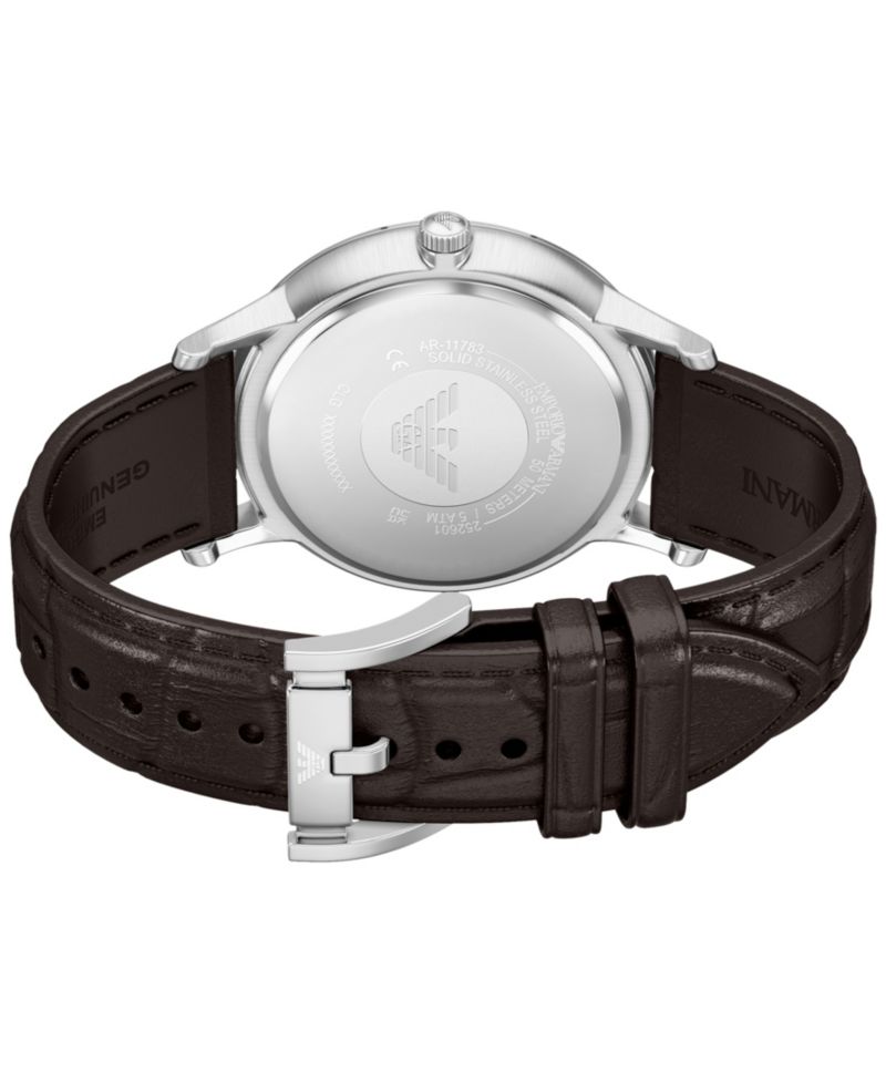 Men's Quartz Three-Hand Brown Leather Watch, 43mm