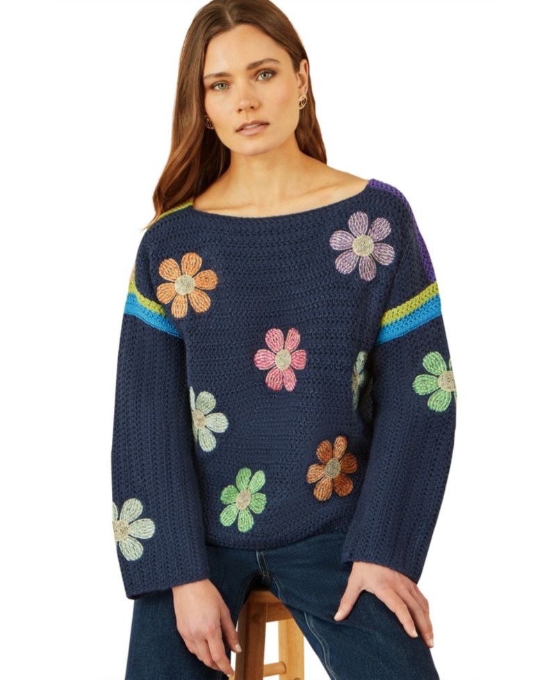 Women's Crochet Flower Long Sleeve Jumper