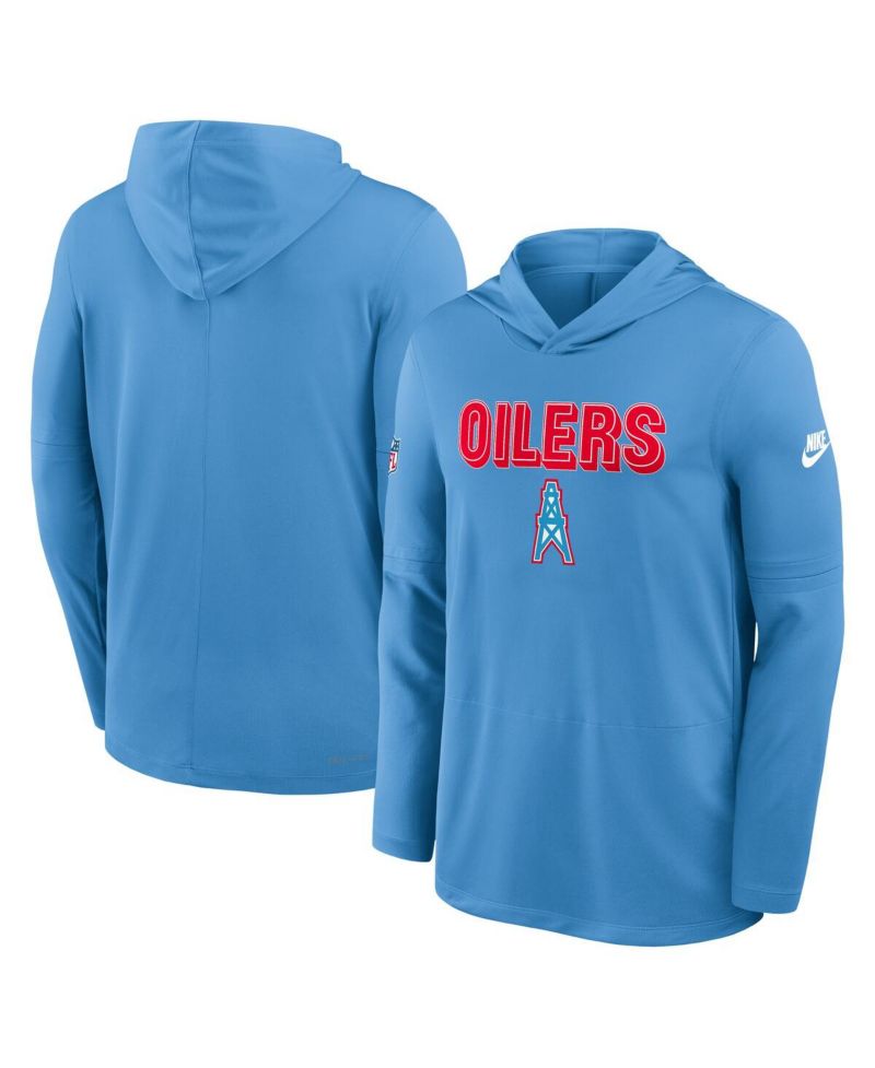 Men's Light Blue Tennessee Titans Oilers Throwback Alt Pack Performance Long Sleeve Hoodie T-Shirt