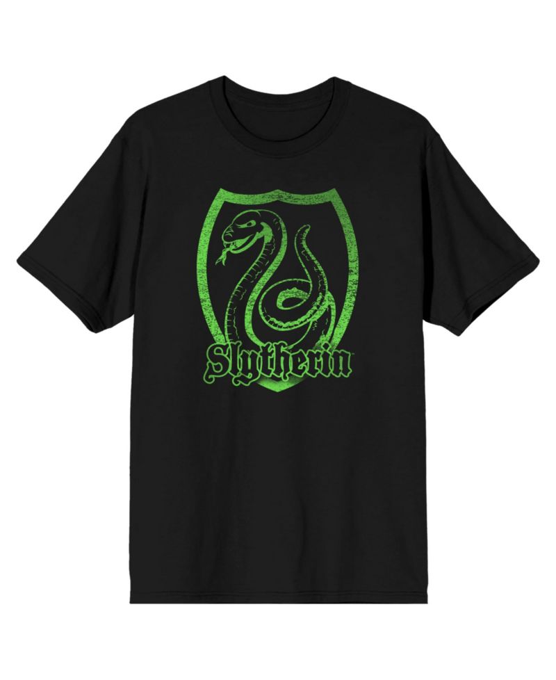 Men's Slytherin Logo Specialty Soft Hand Print Black Tee T-Shirt Shirt-3XLB