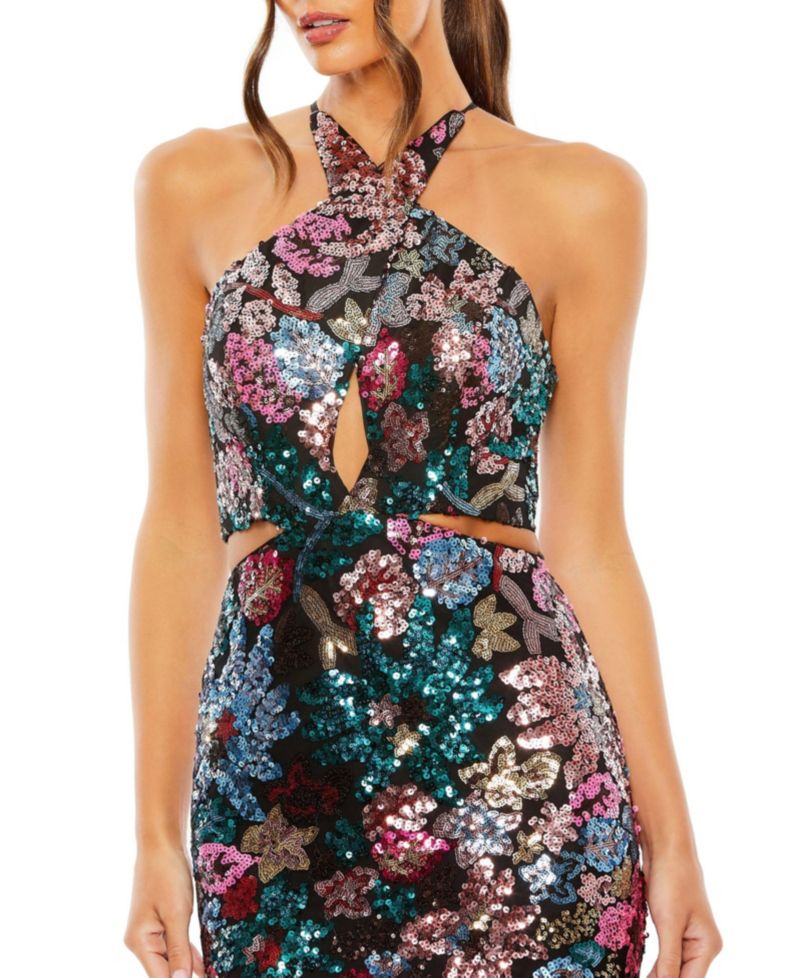 Women's Sequin Embellished Cross Neck Gown