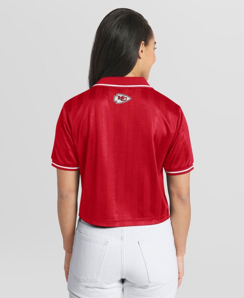 Women's Red Kansas City Chiefs Cropped Jersey Polo Shirt