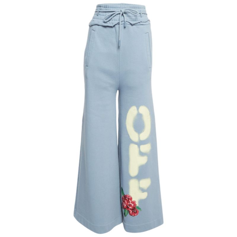 Women's Blue Cotton Wide Leg Sweatpants