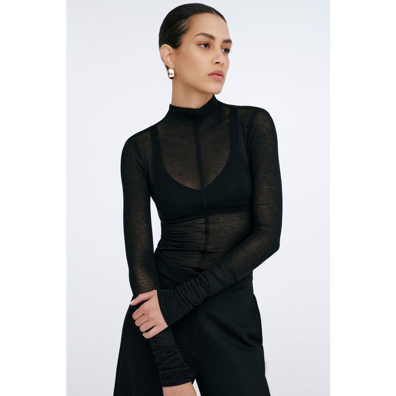 Women's Alicia Long-Sleeve Sheer Jersey Turtleneck with Thumbholes