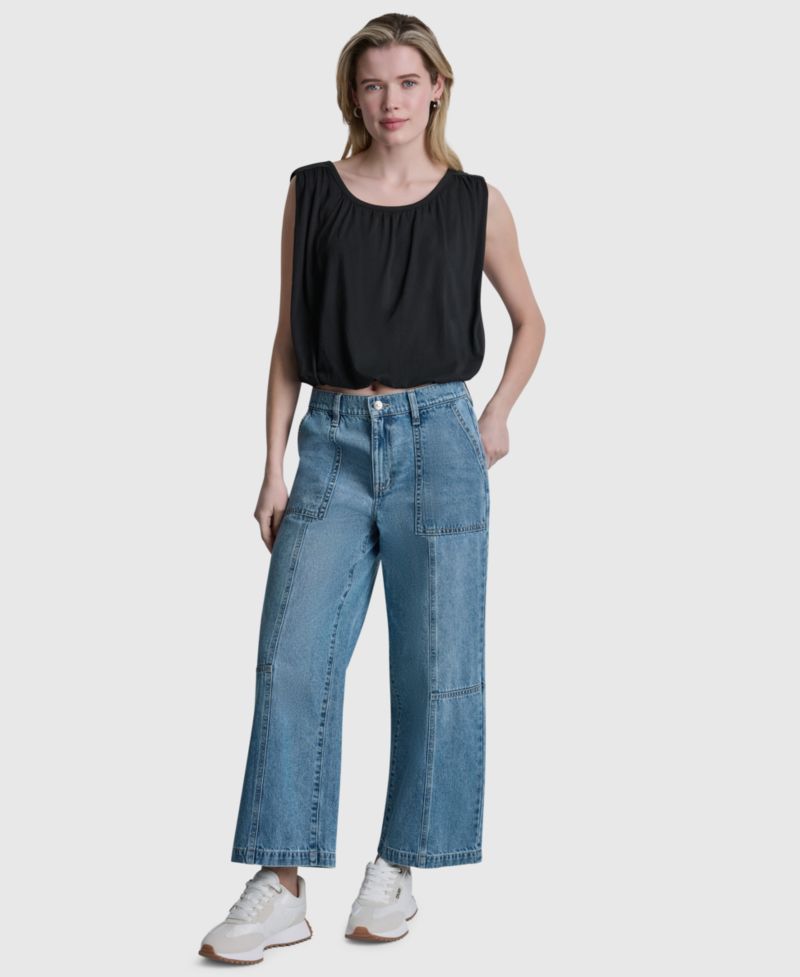 Women's High-Rise Ankle Wide-Leg Utility Cotton Jeans