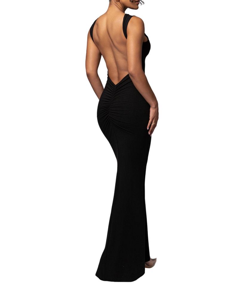 Women's Front and Center Open Back Ruched Maxi Dress