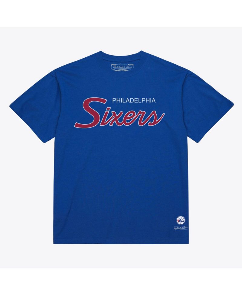 Men's Mitchell Ness Royal Philadelphia 76ers Vintage Wordmark T-Shirt