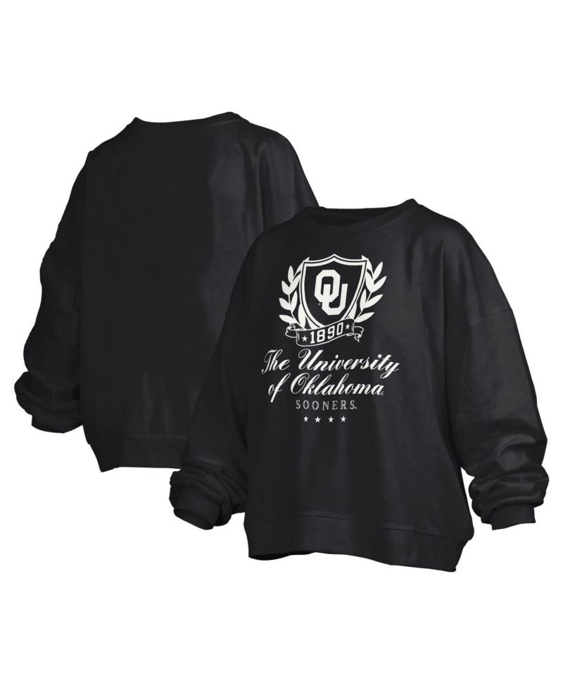 Women's Black Oklahoma Sooners Big Aug Script Janice Oversized Pullover Sweatshirt