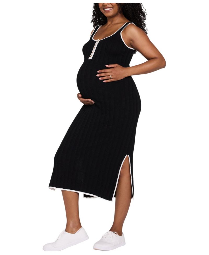 Women's Motherhood Sleeveless Nursing Henley Midi Dress