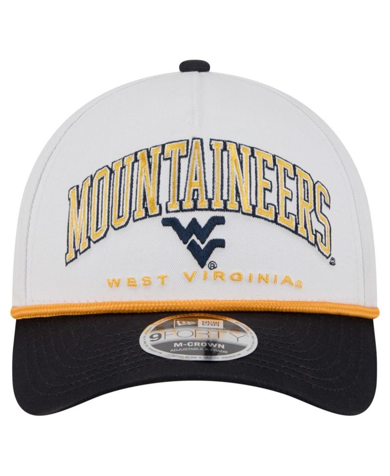 Men's White/Navy West Virginia Mountaineers Arch Two-Tone Rope 9FORTY A-Frame M-Crown Adjustable Hat