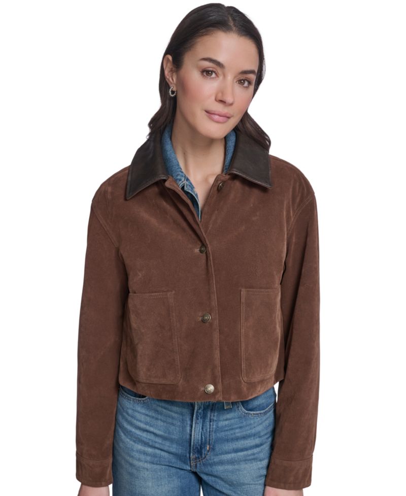 Women's Cropped Faux-Suede Chore Jacket