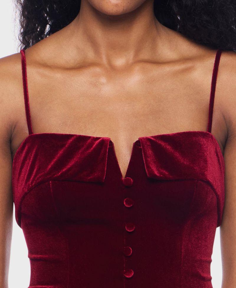 Junior's Spaghetti Strap V-Neck Button Down Dress