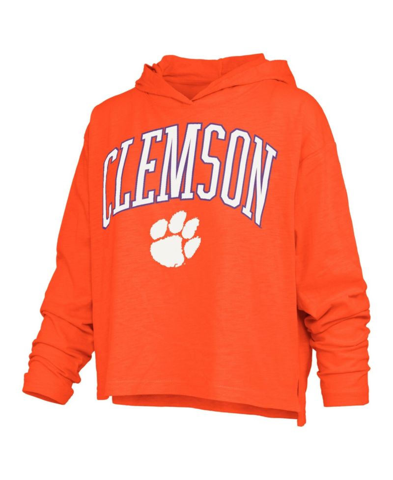 Women's Orange Clemson Tigers Nelson Arch Over Logo Long Sleeve Hooded Slub T-Shirt