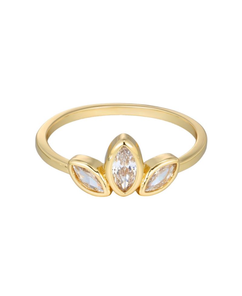 Gold Cubic Zirconia 3-Deco Petals Ring
