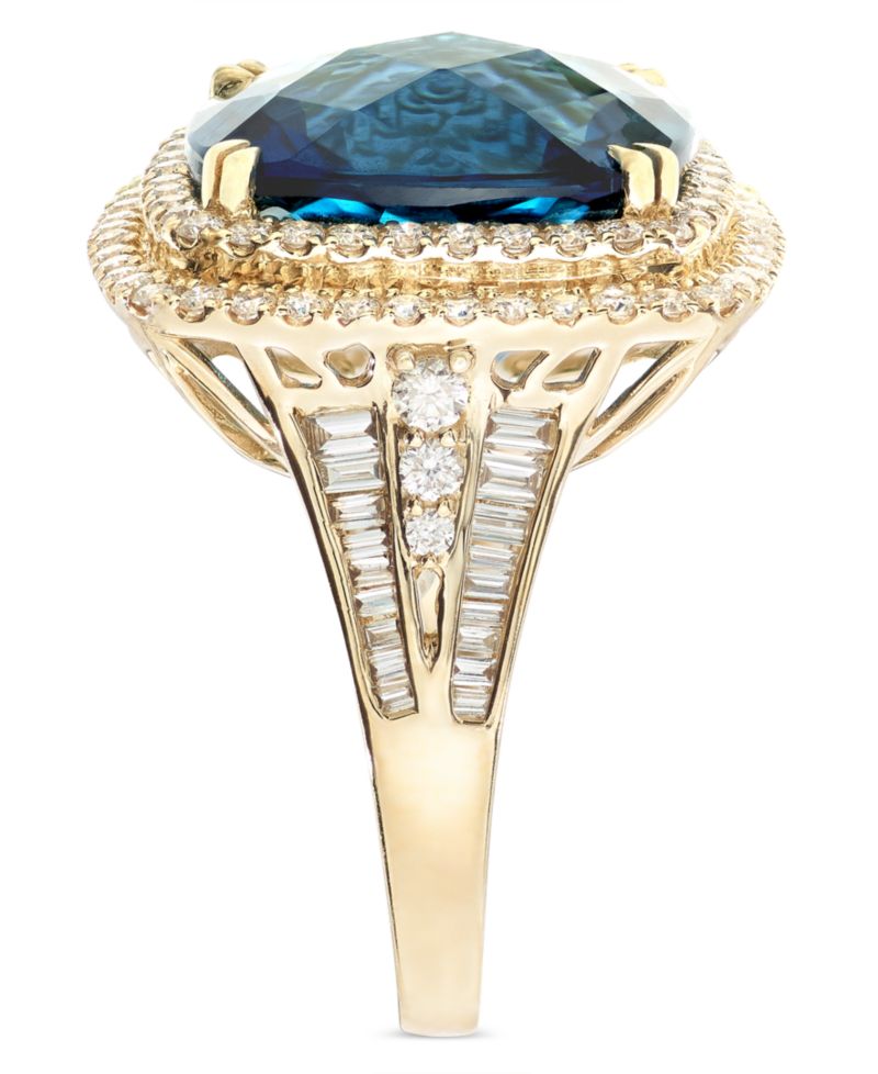 EFFY® London Blue Topaz (12-1/3 ct. t.w.) & Diamond (1-1/5 ct. t.w.) Halo Statement Ring in 14k White Gold (Also available in 14k Gold)