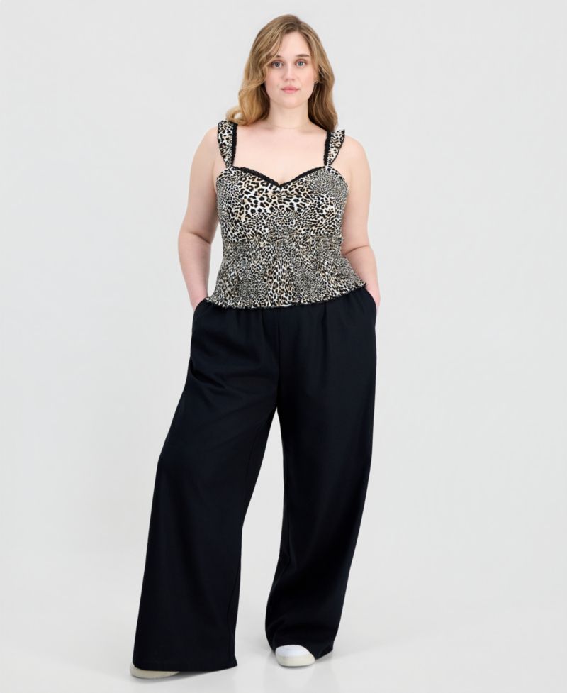 Trendy Plus Size Printed Smocked Sleeveless Top