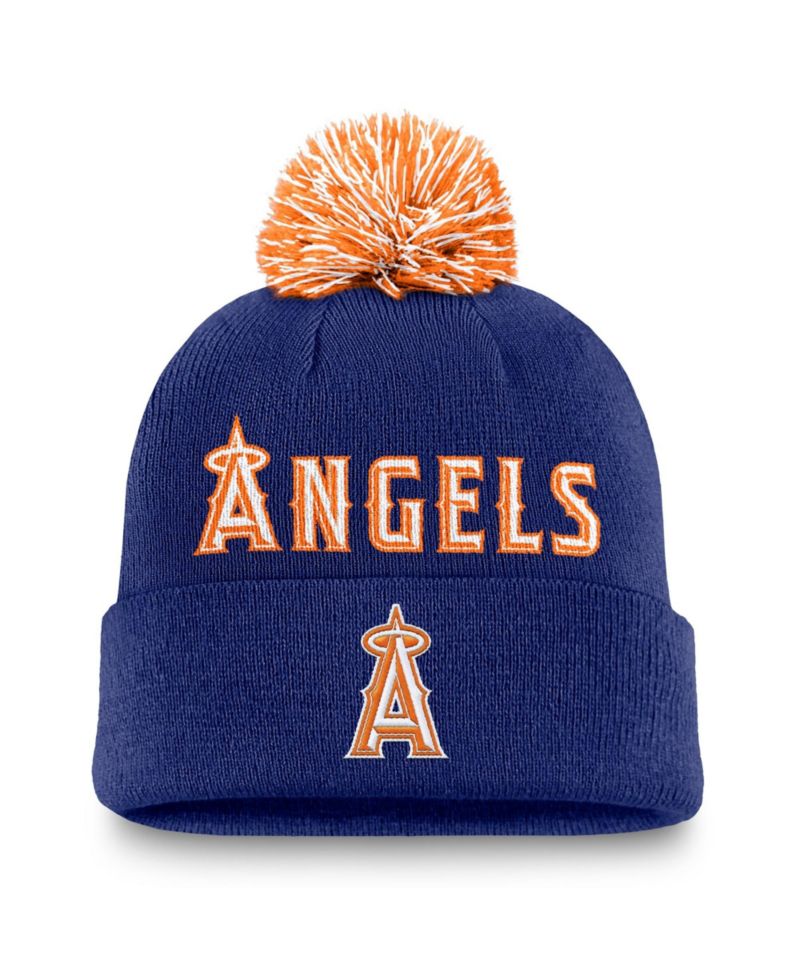 Men's Royal Los Angeles Angels Peak Cuffed Knit Hat with Pom