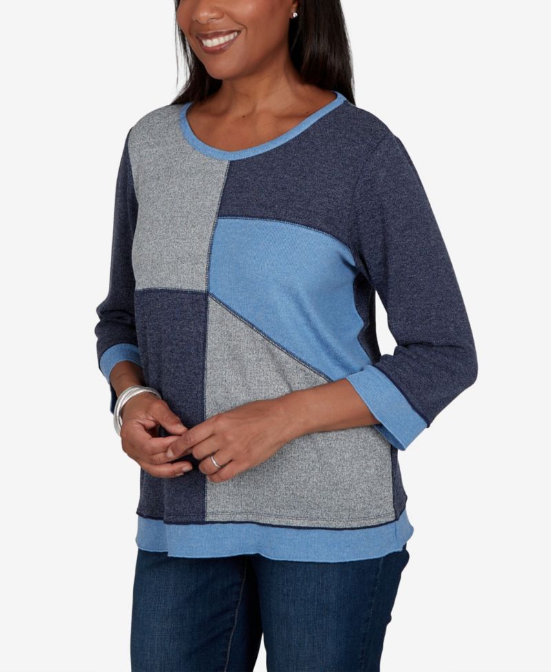 Petite Classic Heathered Colorblock 3/4-Sleeve Knit Top