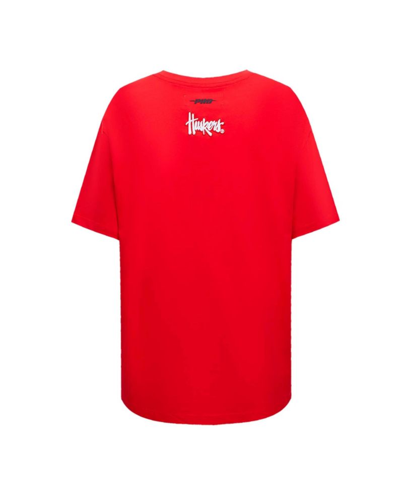 Women's Scarlet Nebraska Huskers Script Tail Oversized Boyfriend T-Shirt