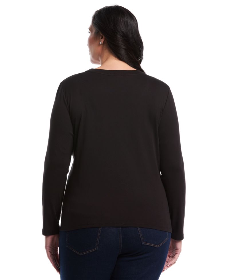 Plus Size Plus Size Embellished Neck Long Sleeve Top