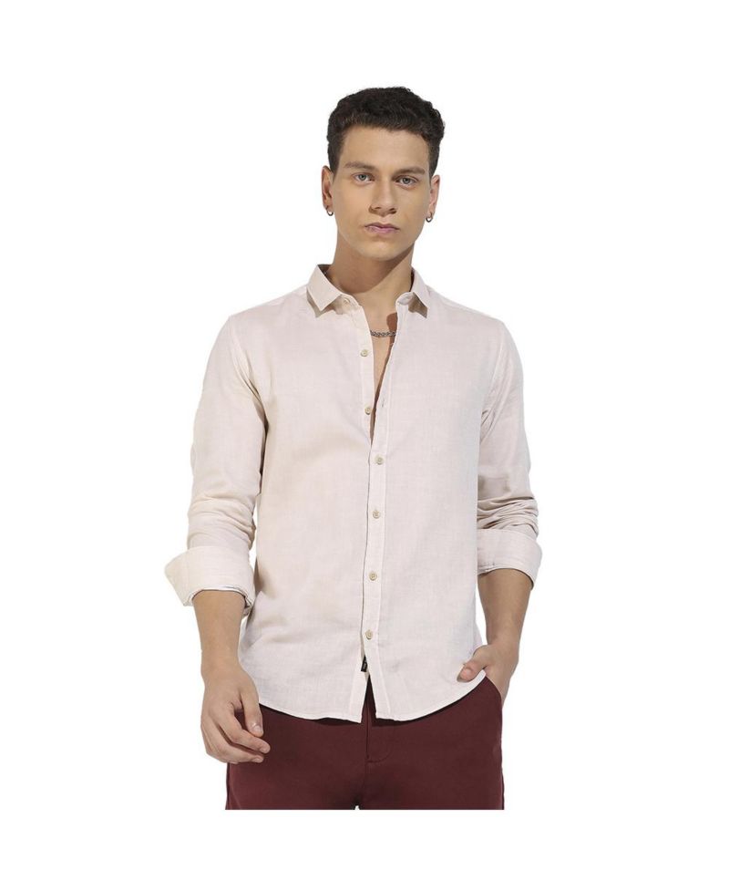 Men's Beige Basic Oxford Shirt