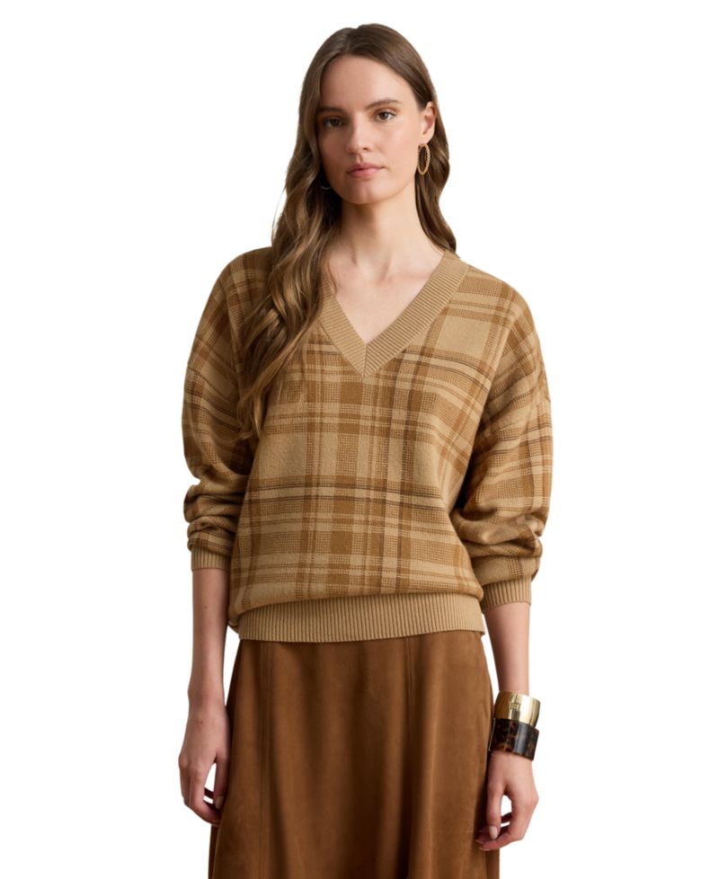 Women's Plaid V-Neck Sweater