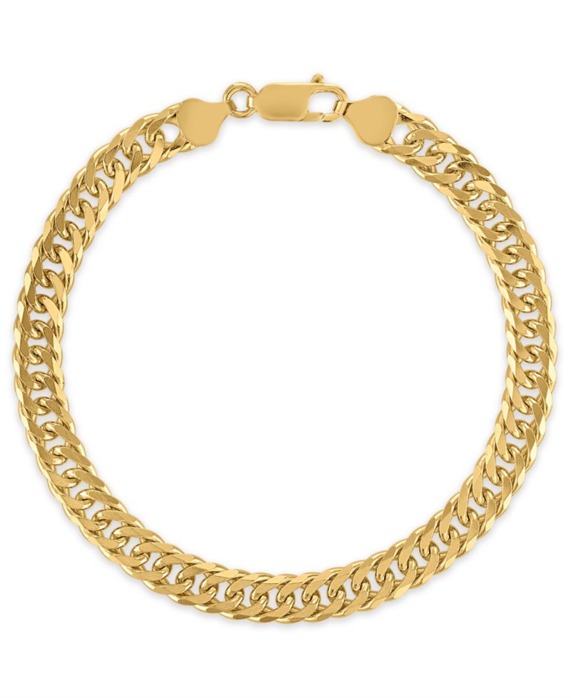 Men's Triple Bevel Curb Link 8.5" Bracelet in 14k Gold Over Sterling Silver