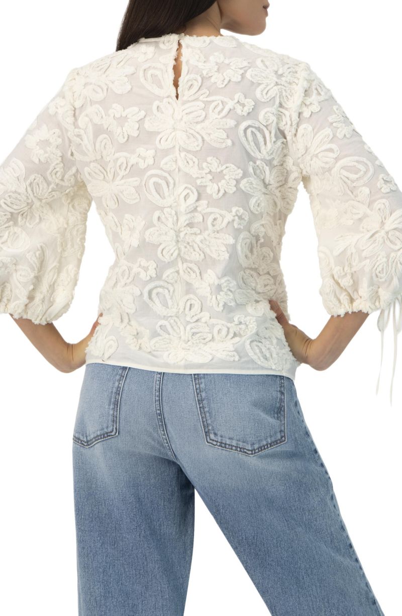 Women's Long Sleeve Floral Aplique Blouse