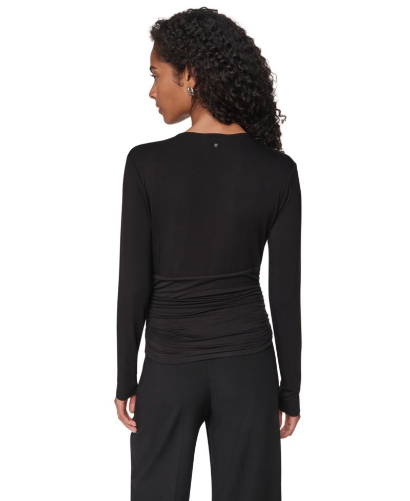 Women's V-Neck Ruched Knit Blouse