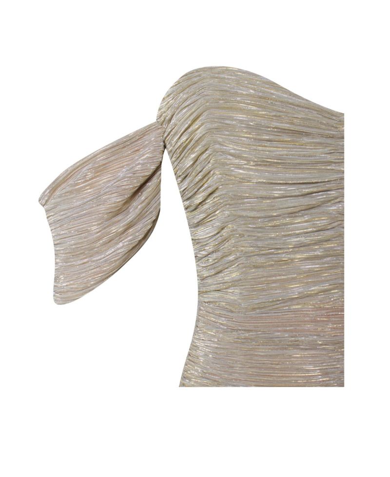Women's Gene Gold Ruched Off Shoulder Chiffon Dress