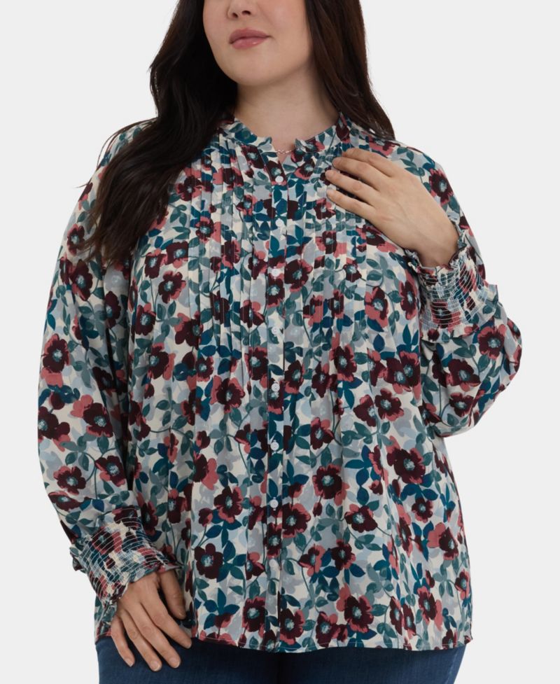 Plus Size Pleated Peasant Long Sleeve Top