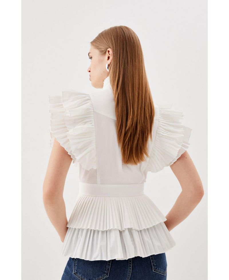 Women's Sleeveless Pleated Ruffle Blouse