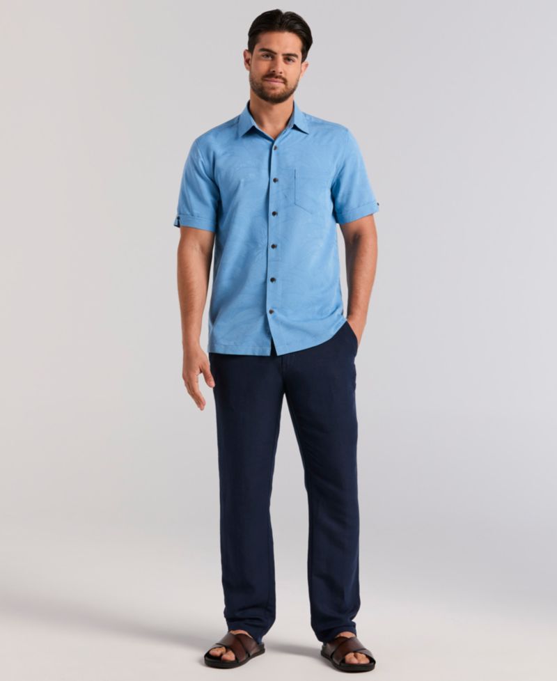 Men's Palm Print Short-Sleeve Button-Down Shirt