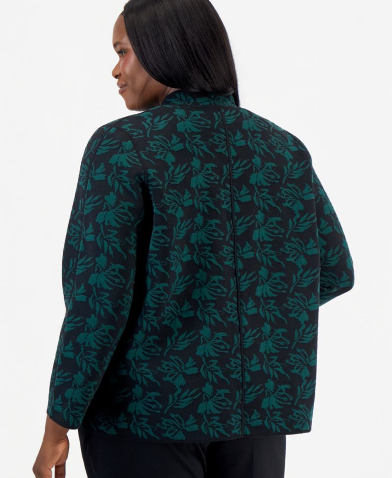 Women's Plus Size Kissing Front Cardigan Jacquard Floral Mock Neck