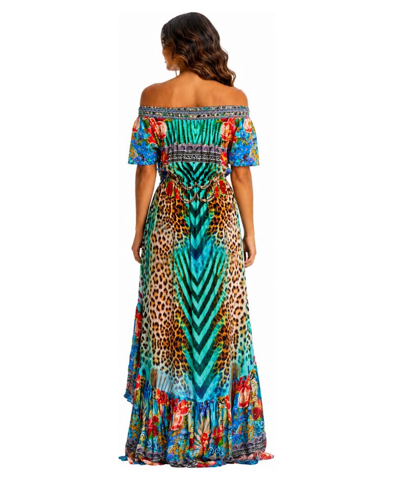 Women's Off-the-Shoulder Tiered High-Low Maxi Dress