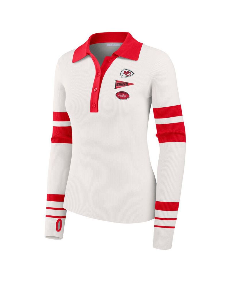 Women's White Kansas City Chiefs Ribbed Henley Polo Shirt