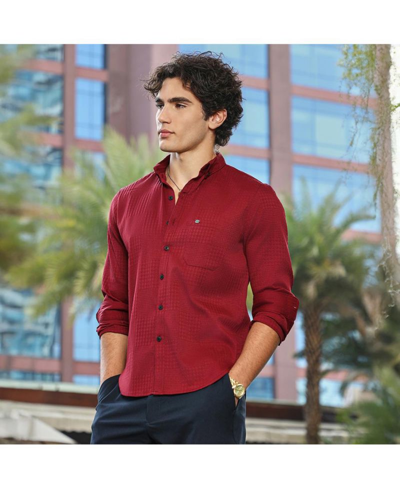 Men's Ruby Red Houndstooth-Tactile Shirt