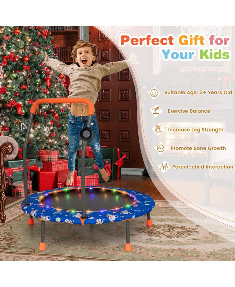 36'' Mini Toddler Trampoline w/ LED Bluetooth Speaker Detachable Handle Kids Gifts