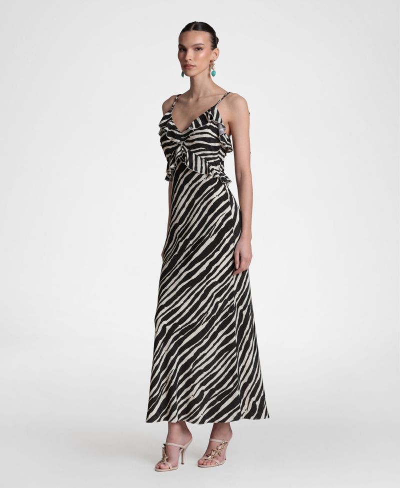 Women's Braided Tie Ruffle Maxi Dress