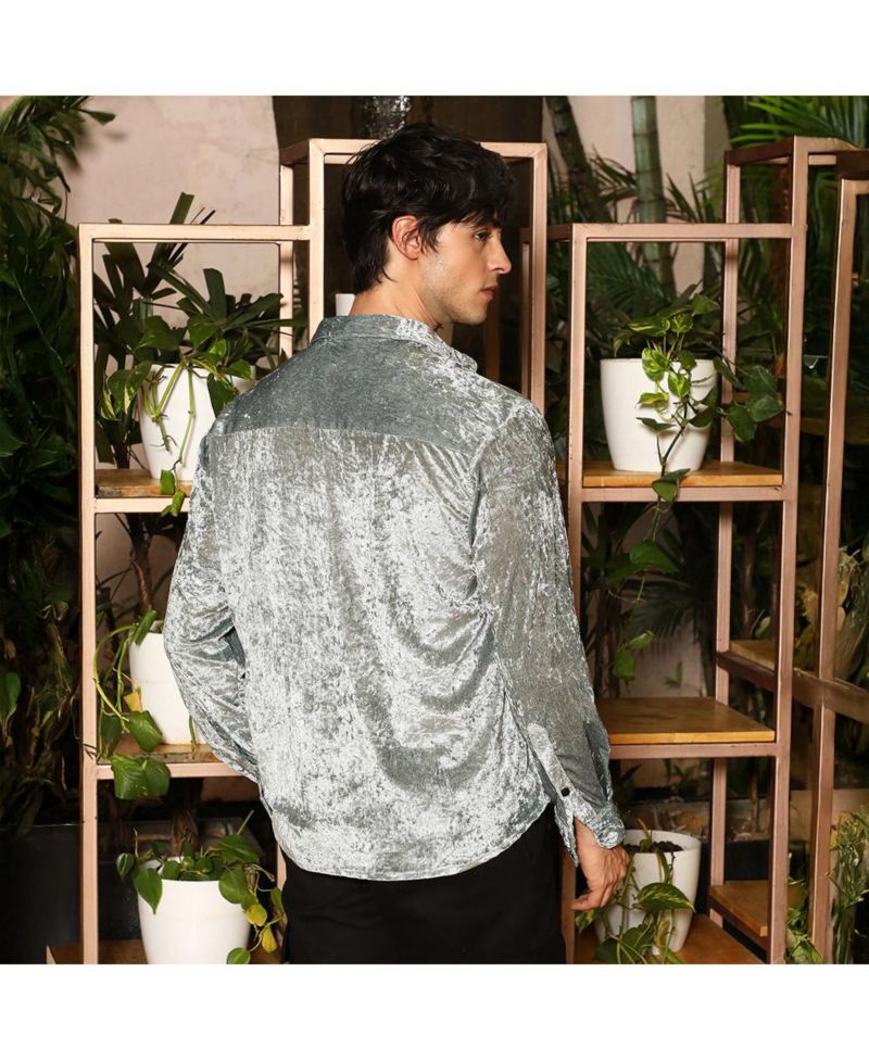 Men's Sage Green Solid Velvet Shirt