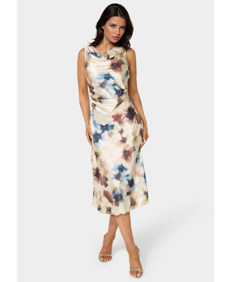 Women's Printed Satin Cowl Dress