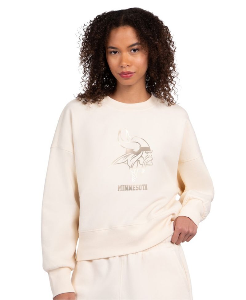 Women's Cream Minnesota Vikings Travel Pastels Boxy Fleece Sweatshirt