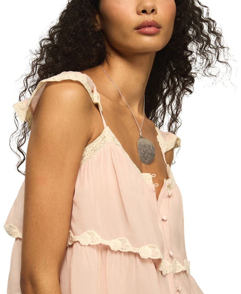 Women's Lace Trimmed Flutter Tank Top