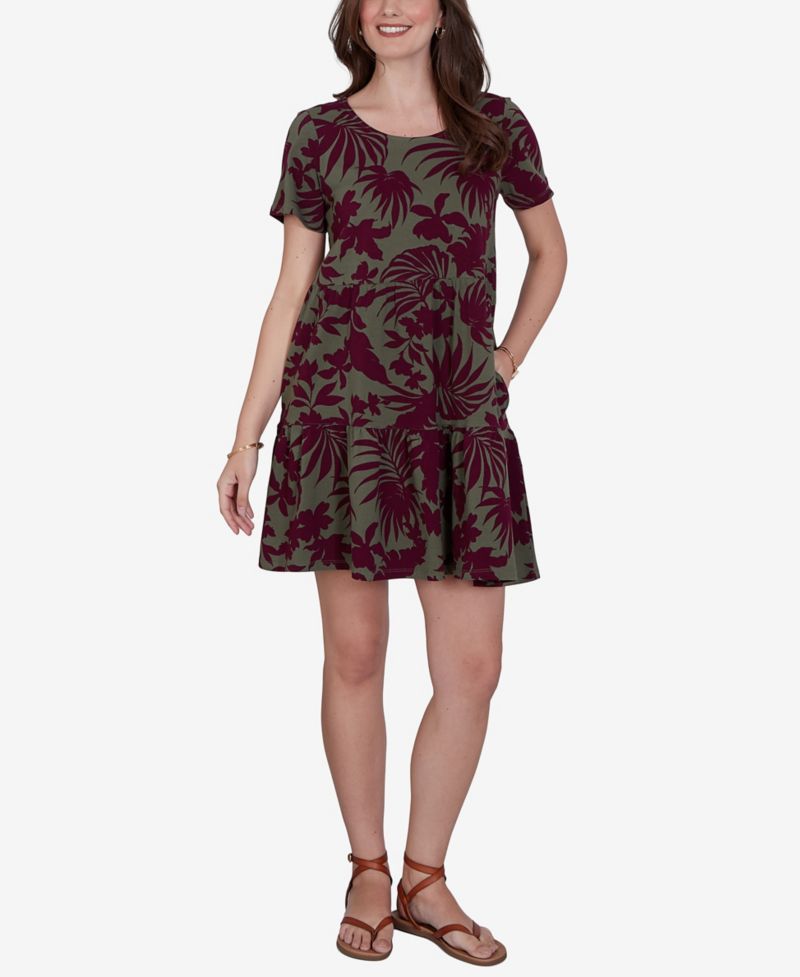 Petite Tropical Print Stretch Pocket Dress