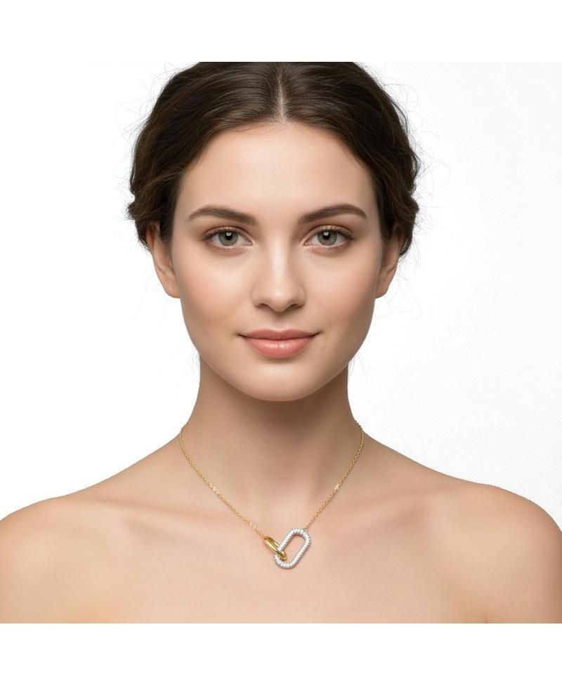 Radiant CZ Two-Tone Texture Interlocking Links Necklace