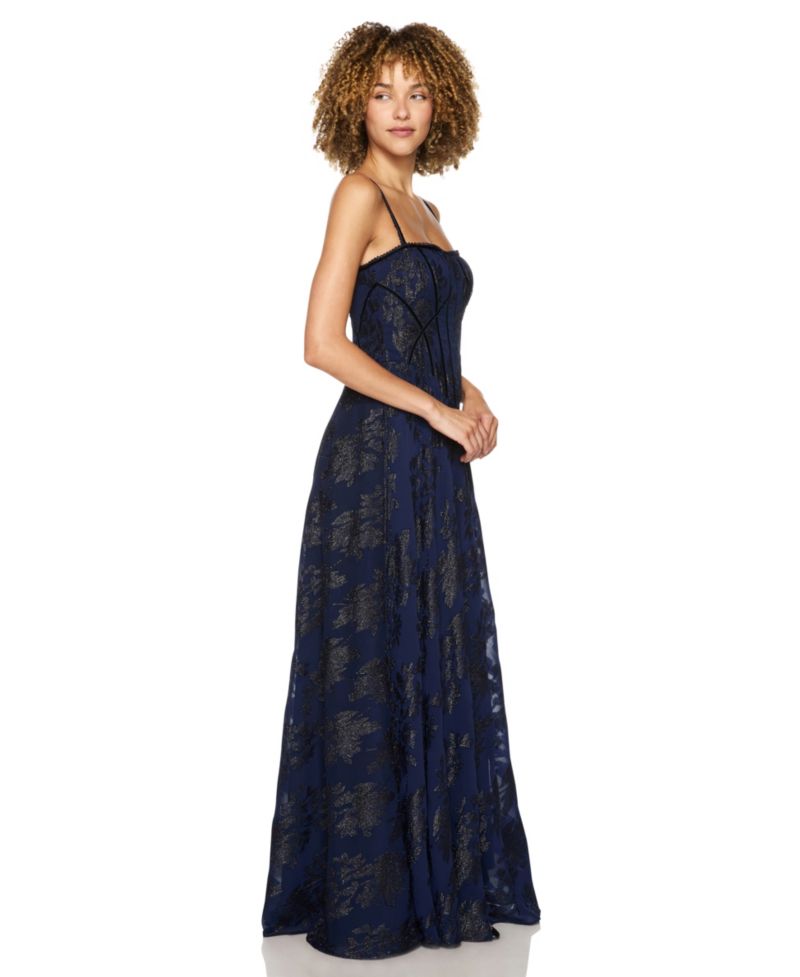 Juniors' Floral-Print Chiffon Jacquard Corset Bodice Gown