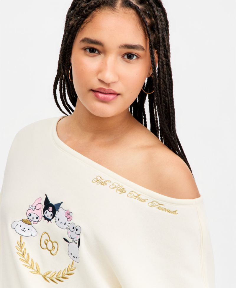 Juniors' Hello Kitty & Friends Off-The-Shoulder Fleece Sweatshirt