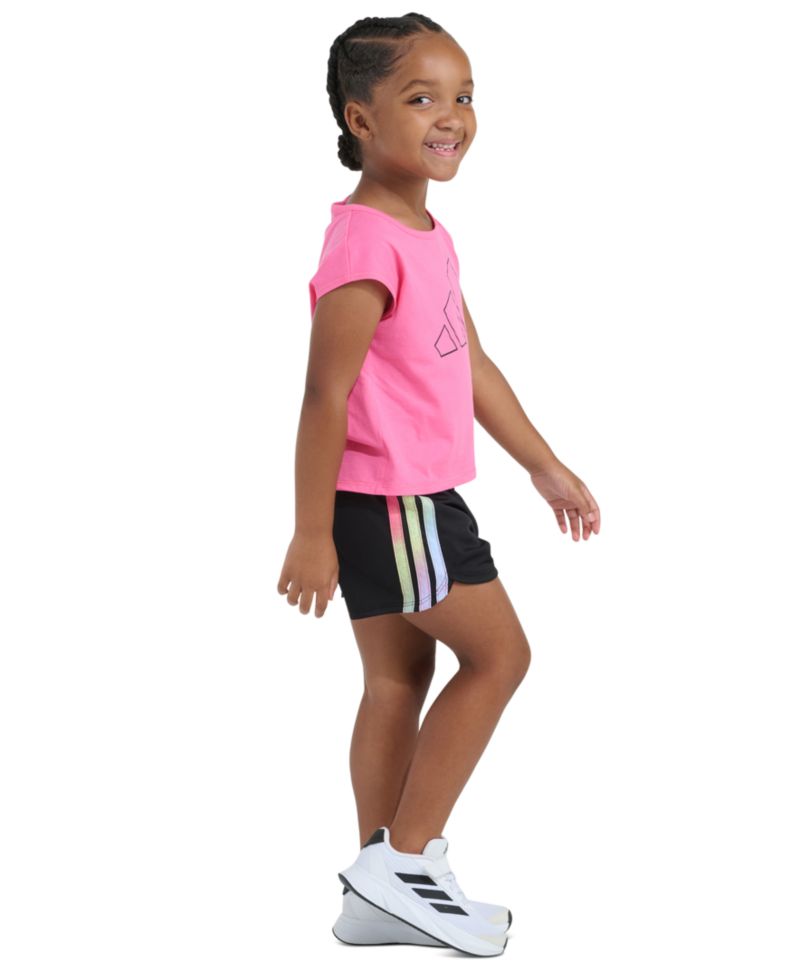 Girls' 2T-6X Short-Sleeve Back Pleated T-Shirt and Mesh Shorts, 2-Piece Set